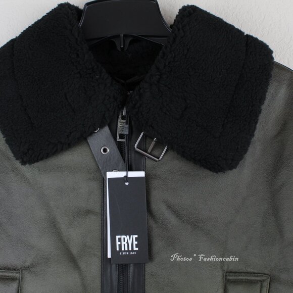 NEW Frye Women Water Resistant Faux Leather Shearling Aviator Jacket Coat -Large - Picture 9 of 16